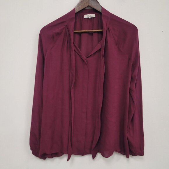 Parker Tops - Parker Womens Pussybow Silk Blouse Size S Burgundy Red Long Sleeve Lightweight